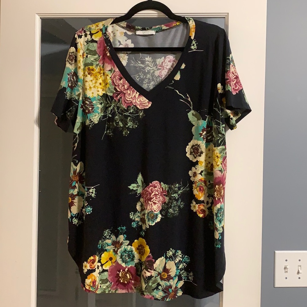Black Background Floral Top